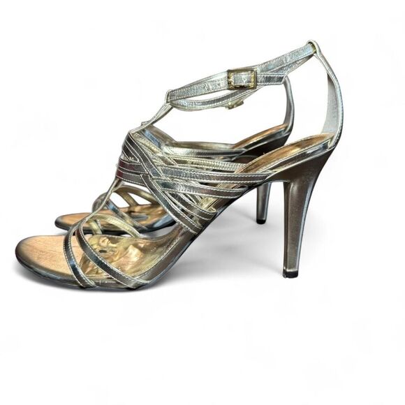 Ralph Lauren Women's Gold Metallic Strappy Open Toe Heels Size 9.5 - Picture 2 of 8